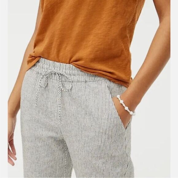J Crew Striped linen-cotton blend drawstring pant Size P2 - Picture 2 of 15